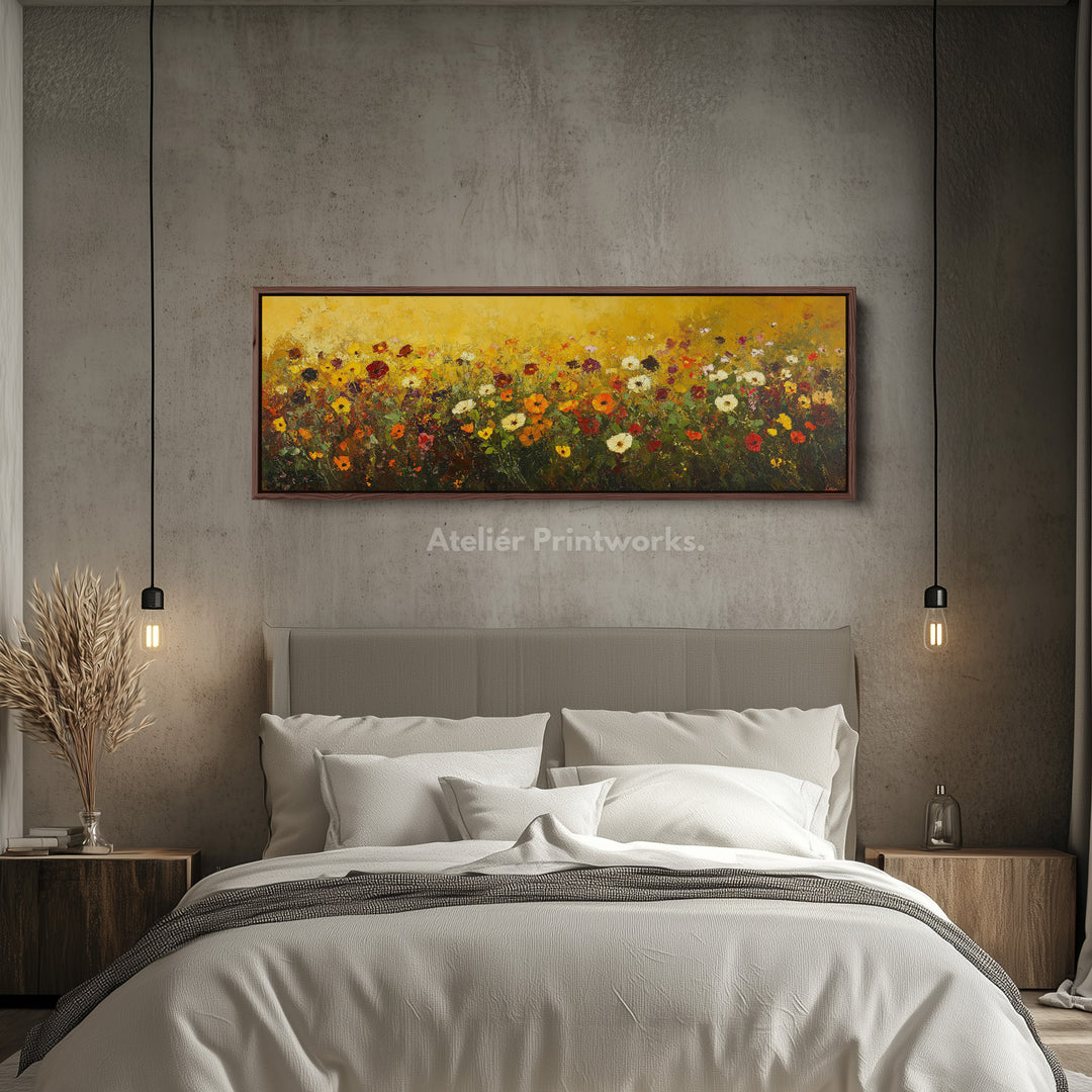 Big Framed Pictures Long Narrow Horizontal Wild Flowers - H0082