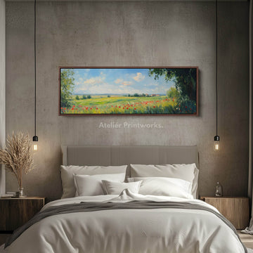 Vintage Countryside Long Narrow Horizontal Wall Art Large Framed Picture - Atelier Printworks