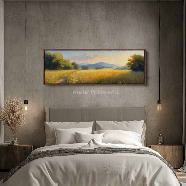 Vintage Wildflower Long Narrow Horizontal Wall Art Large Framed Picture - H0092