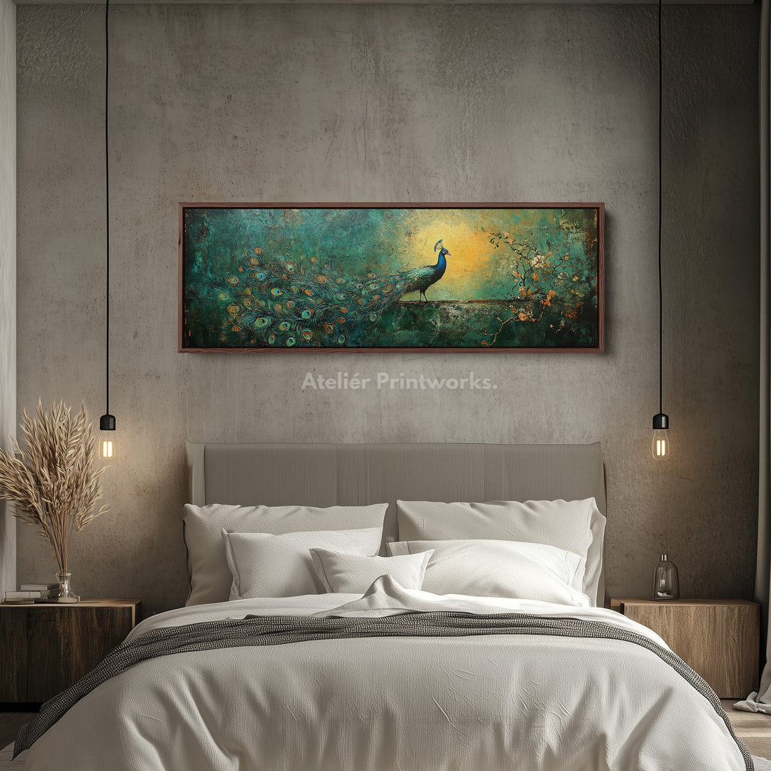 Abstract Peacock Large Canvas Decor Horizontal Long Wall Art - H0098