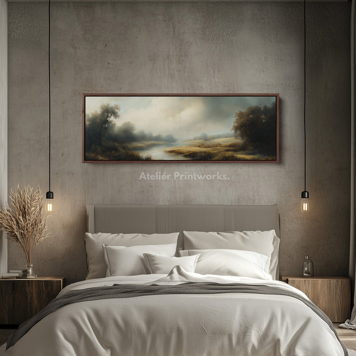 Vintage Landscape Large Horizontal Framed Canvas Wall Art - H0102