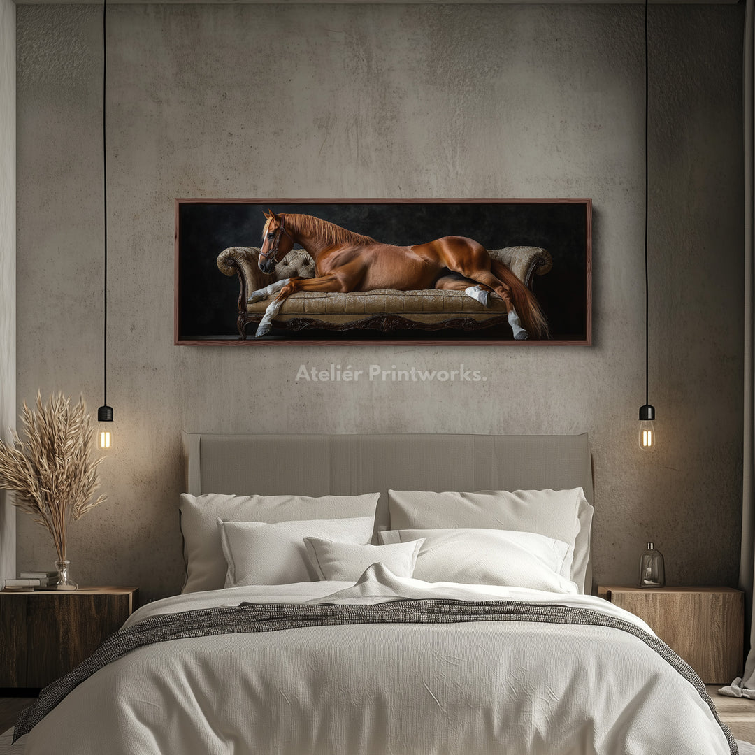 Large Horizontal Framed Canvas Wall Art Elegant Horse - H0106