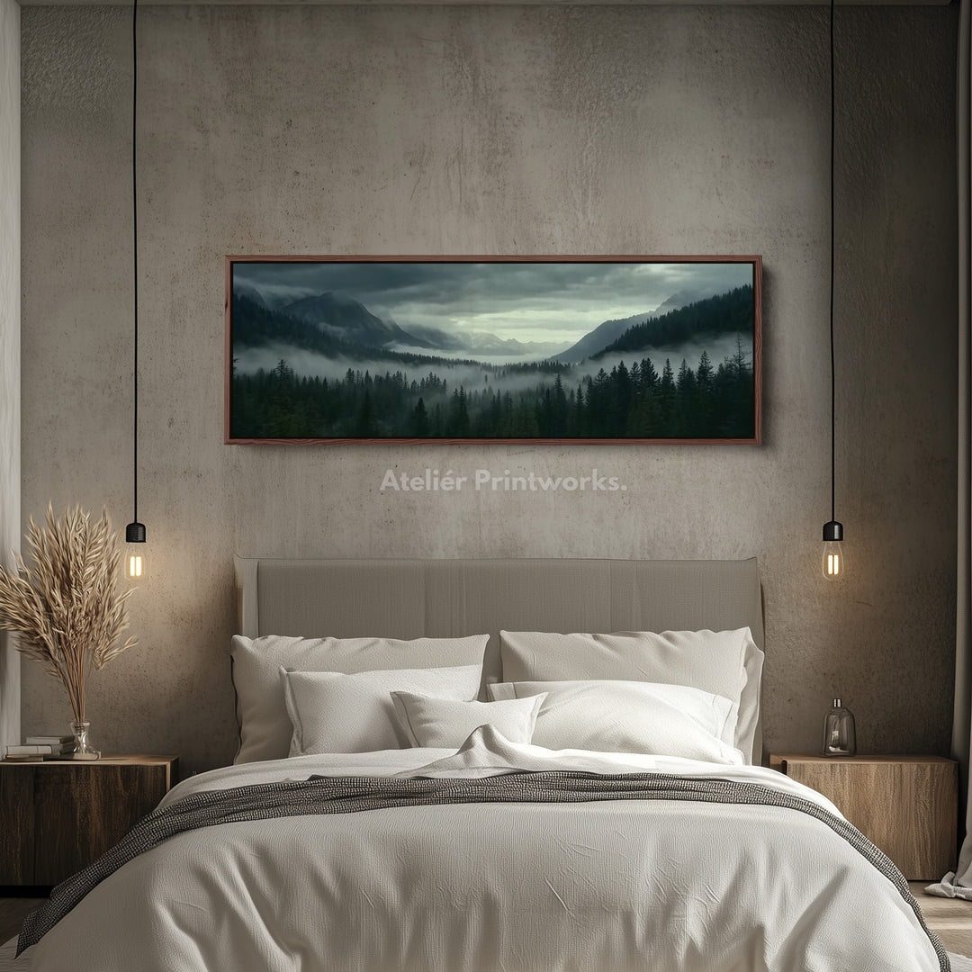 Mountain Forest Large Horizontal Framed Canvas Wall Art - H0107