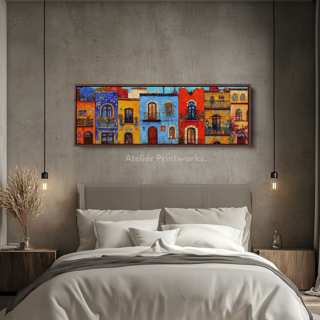 Colourful Houses Large Horizontal Framed Canvas Wall Art - H0108