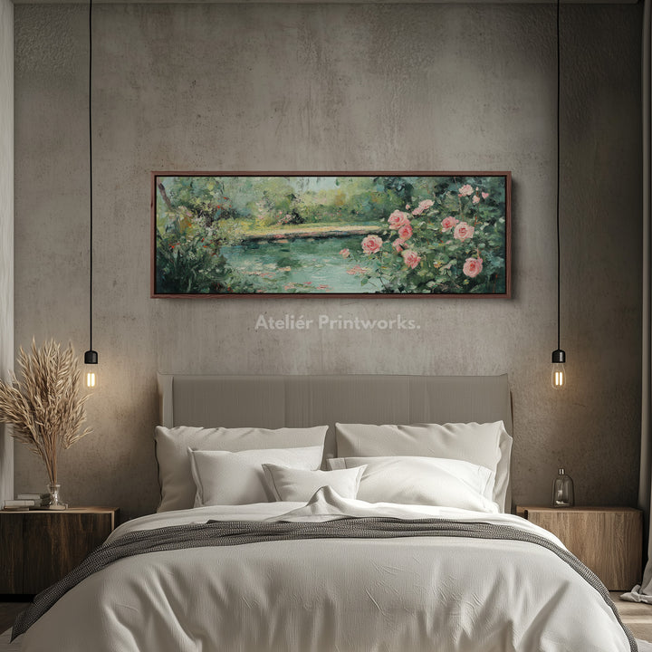 Long & Narrow Wall Art Large Framed Canvas - Vintage Rose Garden - H0120