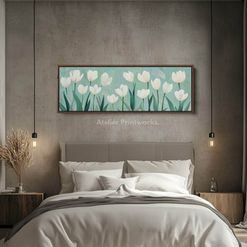 Minimalist Tulips Framed Canvas Horizontal Narrow Wall Art Decor - Atelier Printworks