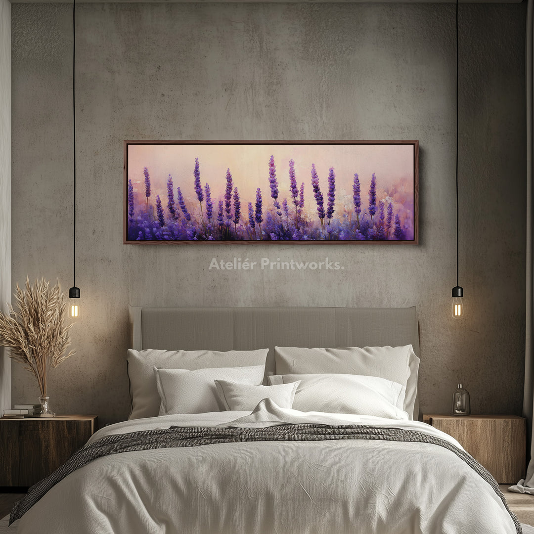 Lavender Field Large Framed Long Canvas Horizontal Wall Art - H0129