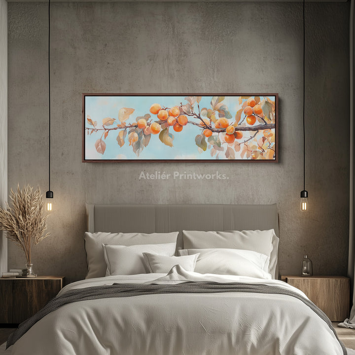 Persimmon Branch Large Framed Long Canvas Horizontal Wall Art - H0130