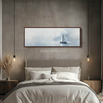 Sailboat Watercolour Large Framed Long Canvas Horizontal Wall Art - Atelier Printworks