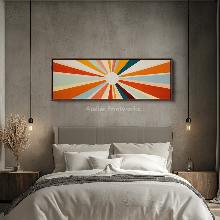 Sunburst Panoramic Framed Canvas Long Wall Art Print - H0134
