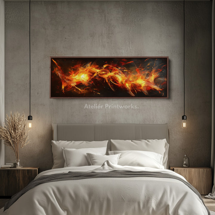 Abstract Flame Long Horizontal Wall Art, Panoramic Wall Art Wide Wall Art - H0135