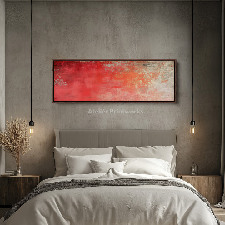 Abstract Red Long Horizontal Wall Art, Panoramic Wall Art Wide Wall Art - H0137