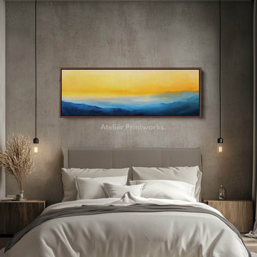 Abstract Blue & Yellow Long Narrow Panoramic Wall Art Canvas - Atelier Printworks