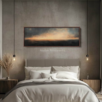 Abstract Sunset Above Bed Long Narrow Panoramic Canvas Wall Decor - Atelier Printworks