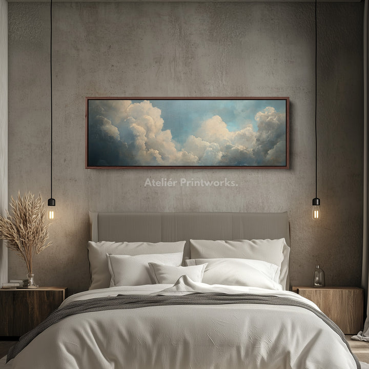Above Bed Vintage Cloud Wall Decor Long Panoramic Wall Art - H0169