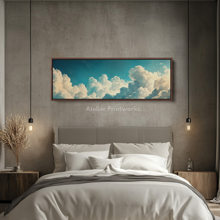 Above Bed Cloud Wall Decor Panoramic Narrow Canvas - H0171