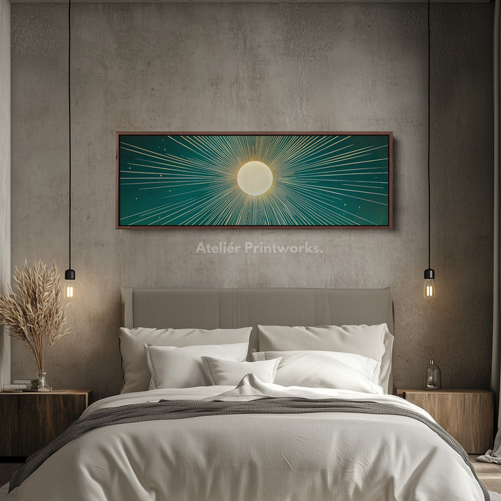 Boho Retro Sun Long Framed Canvas Wall Art - H0173