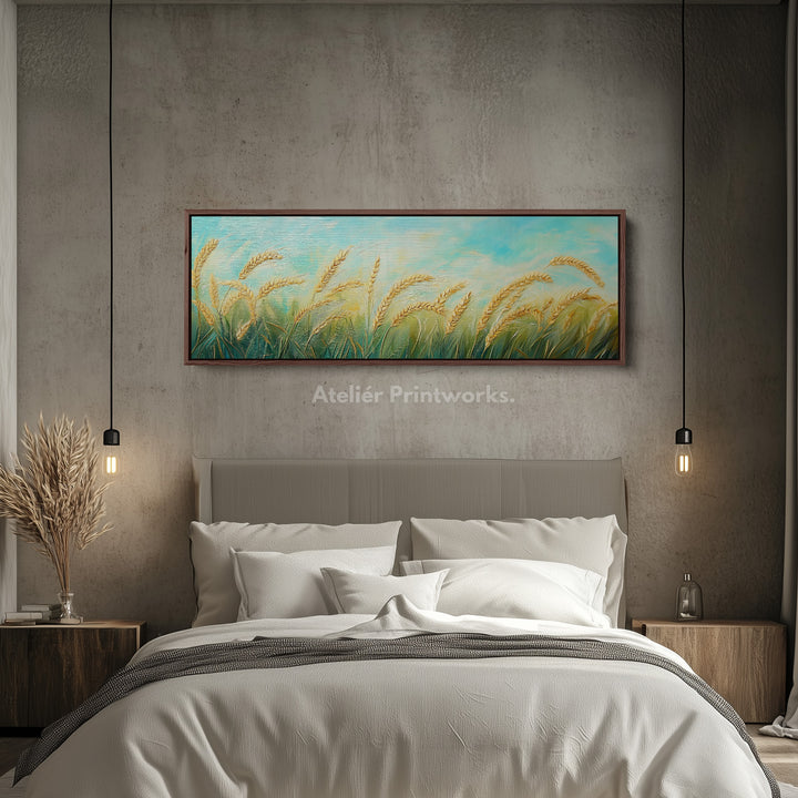 Wheat Field Painting Long Horizontal Above Bed Wall Decor - H0189