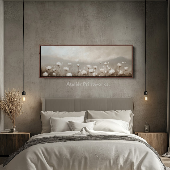 Vintage White Wild Flower Above Bed Decor Framed Canvas Wall Decor - H0194