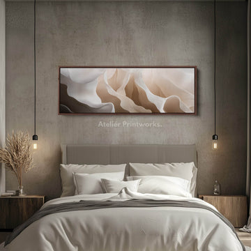 Beige & White Abstract Above Bed Long Narrow Horizontal Wall Art - Atelier Printworks