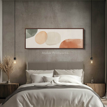 Beige & Green Abstract Panoramic Large Framed Wall Decor - Atelier Printworks