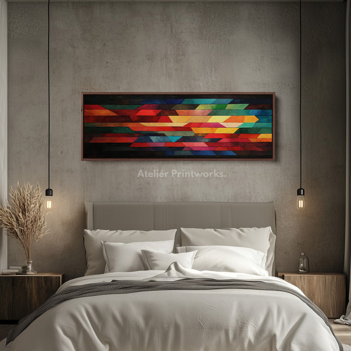 Colorful Geometric Panoramic Large Framed Wall Decor - H0230