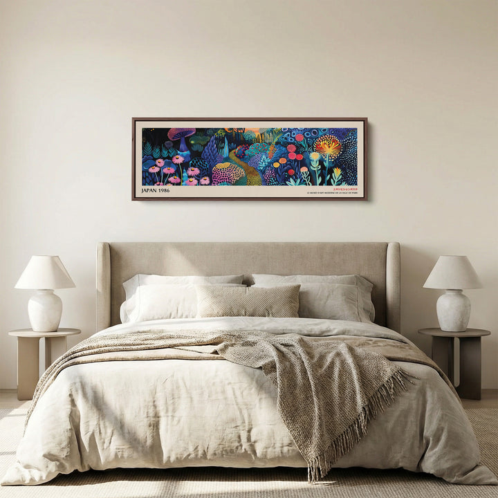 Yayoi Kusama Art mural horizontal Paysage floral pointillé Toile longue pour salon
