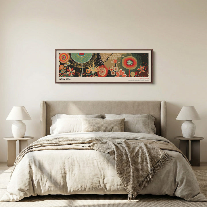 Yayoi Kusama Breite Wandkunst Kreisförmiges Blumenmuster Lange Leinwand Für Schlafzimmer