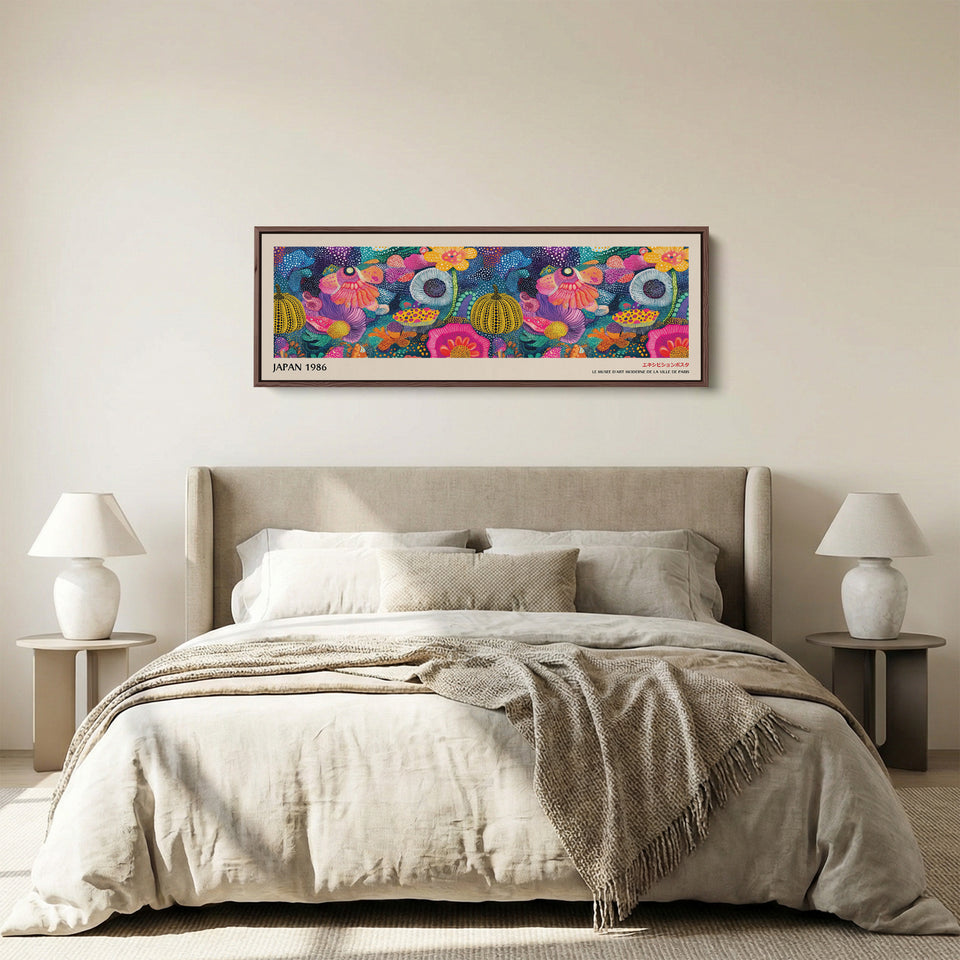 Yayoi Kusama Breite Wandkunst Bunte Gepunktete Blumen Lange Wandkunst Für Schlafzimmer