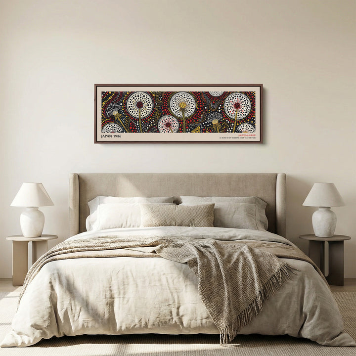 Wide Panoramic Wall Art – Dandelion Dot Bloom, Bold Japanese-Inspired Long Horizontal Print