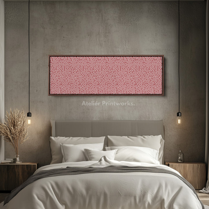 Red & White Coral Pattern Panoramic Wall Decor - H0334