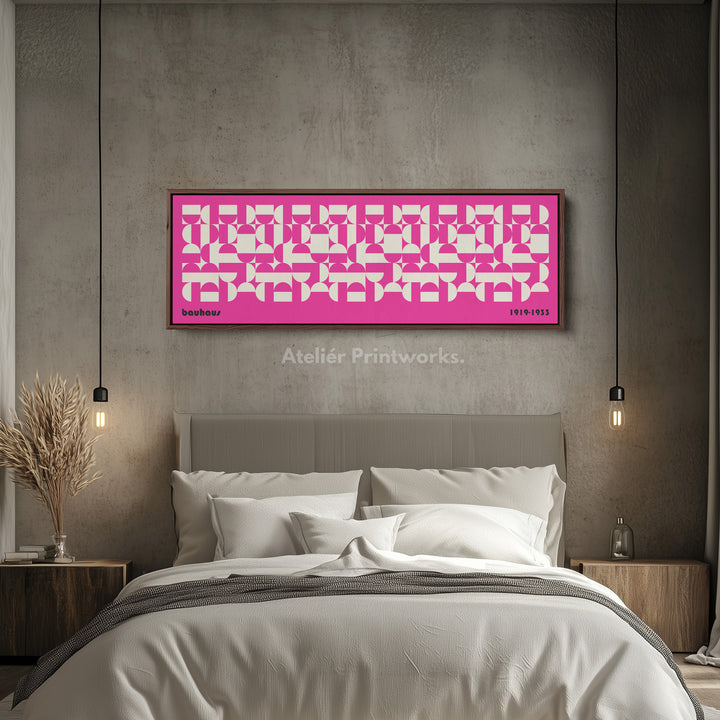Large Framed Long Wall Art Pink Mid Century Bauhaus - H0358