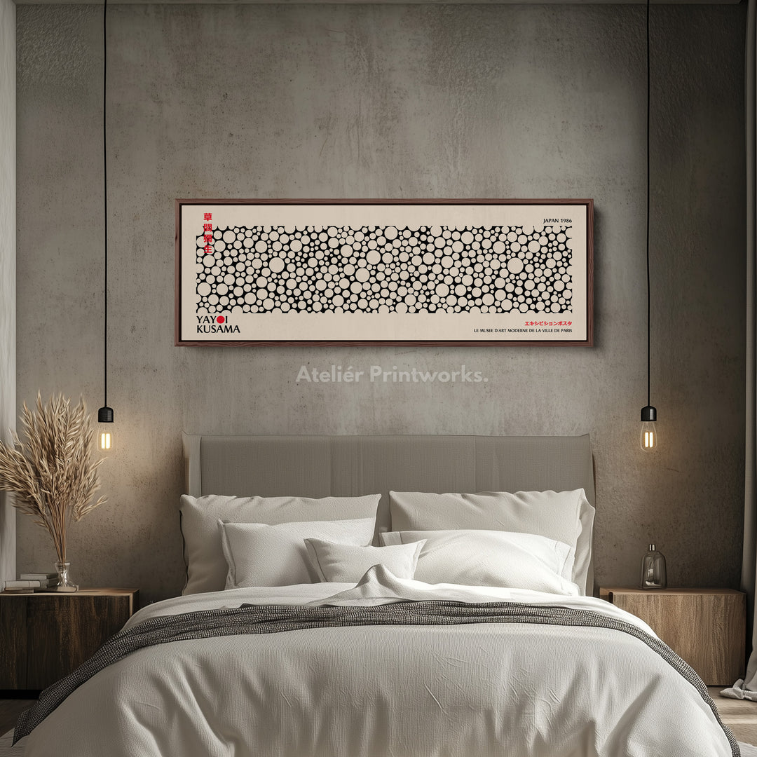 Yayoi Kusama Long Framed Canvas – Large Horizontal Japanese Abstract Wall Art