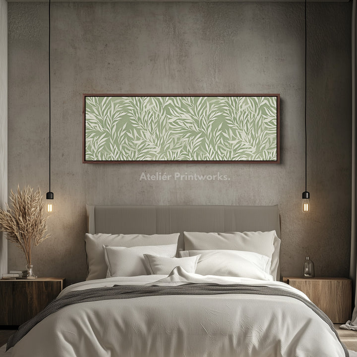 Sage Green Willow Leaves Vertical Long Wall Art - H0330