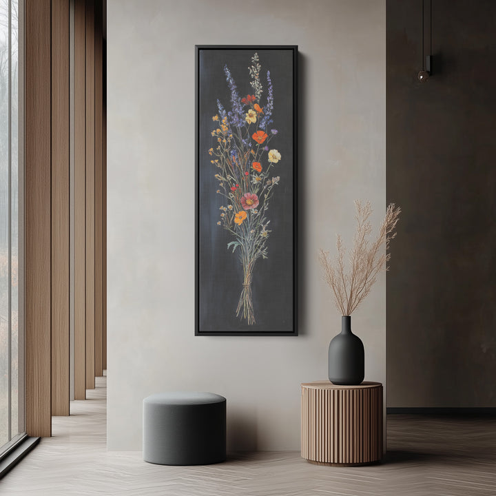Wild Flower Kitchen Wall Art Long Vertical Framed Canvas Decor - V0189