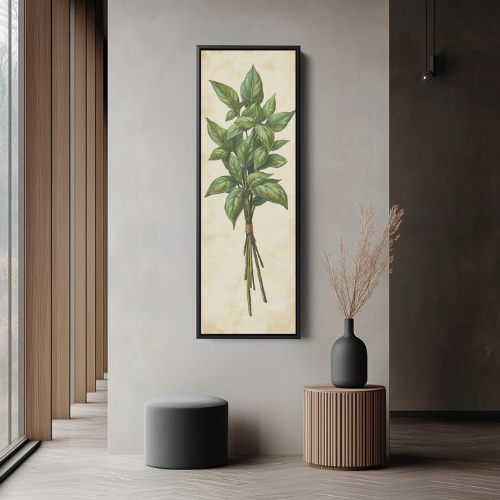 Basil Cottagecore Kitchen Wall Art Long Vertical Framed Canvas Decor - V0194