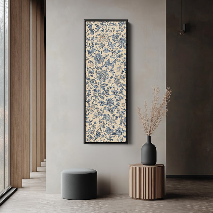 Vintage Beige & Blue Floral Vertical Long Wall Decor - V0198