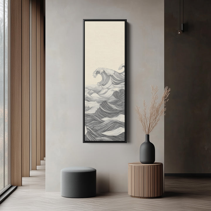 Vertical Abstract Ocean Wave Long Framed Canvas Decor - V0206