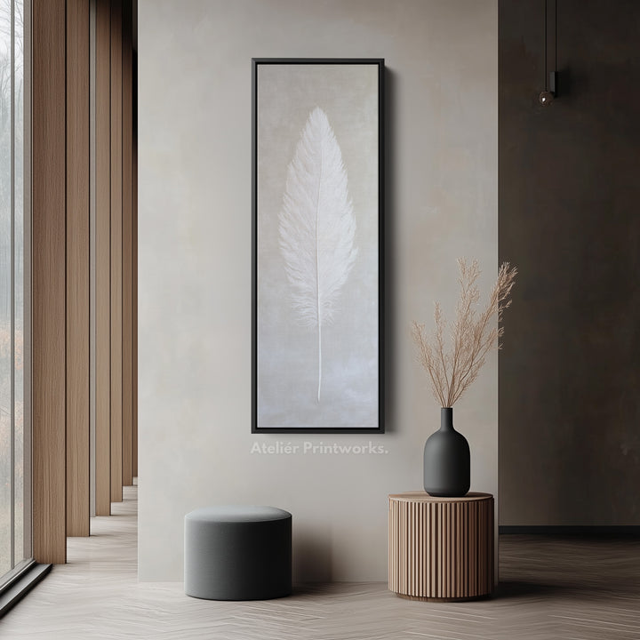Vertical Wall Art White Feather Bedroom Wall Art - V0244