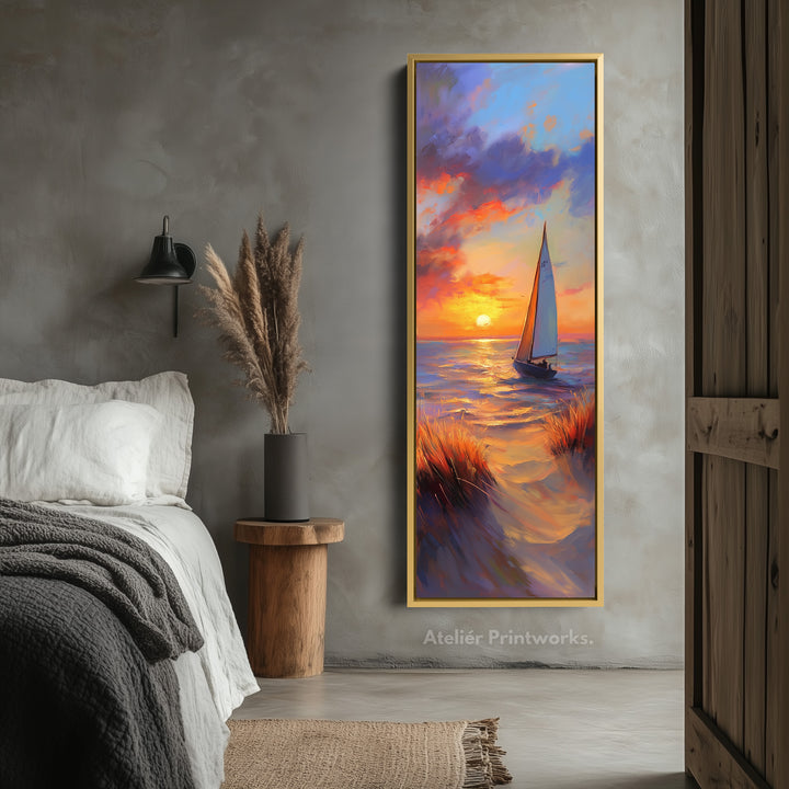 Sunset Sailing Boat Vertical Artwork - V0010