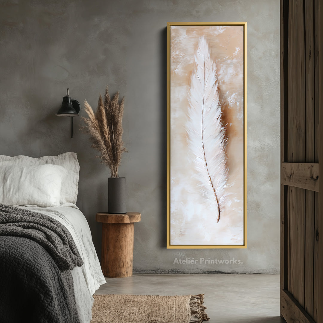 Large Canvas Wall Decor, Vertical Long Feather Wall Art - V0046