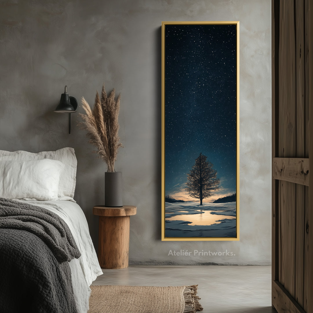 Night Sky Large Frame Wall Decor Long Narrow Vertical Wall Art - V0053