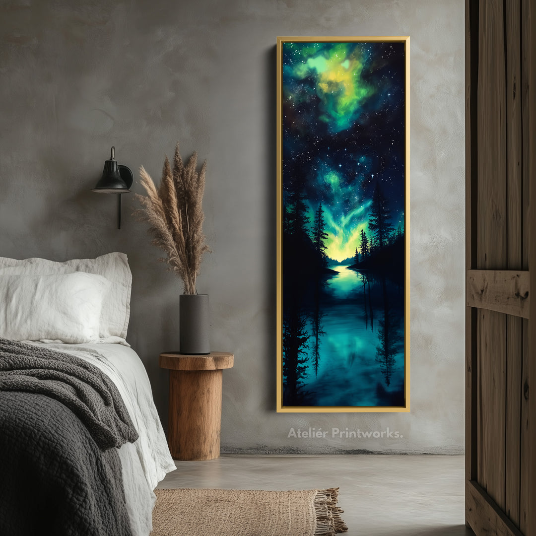 Aurora Borealis Large Frame Wall Decor Long Narrow Vertical Wall Art - V0054