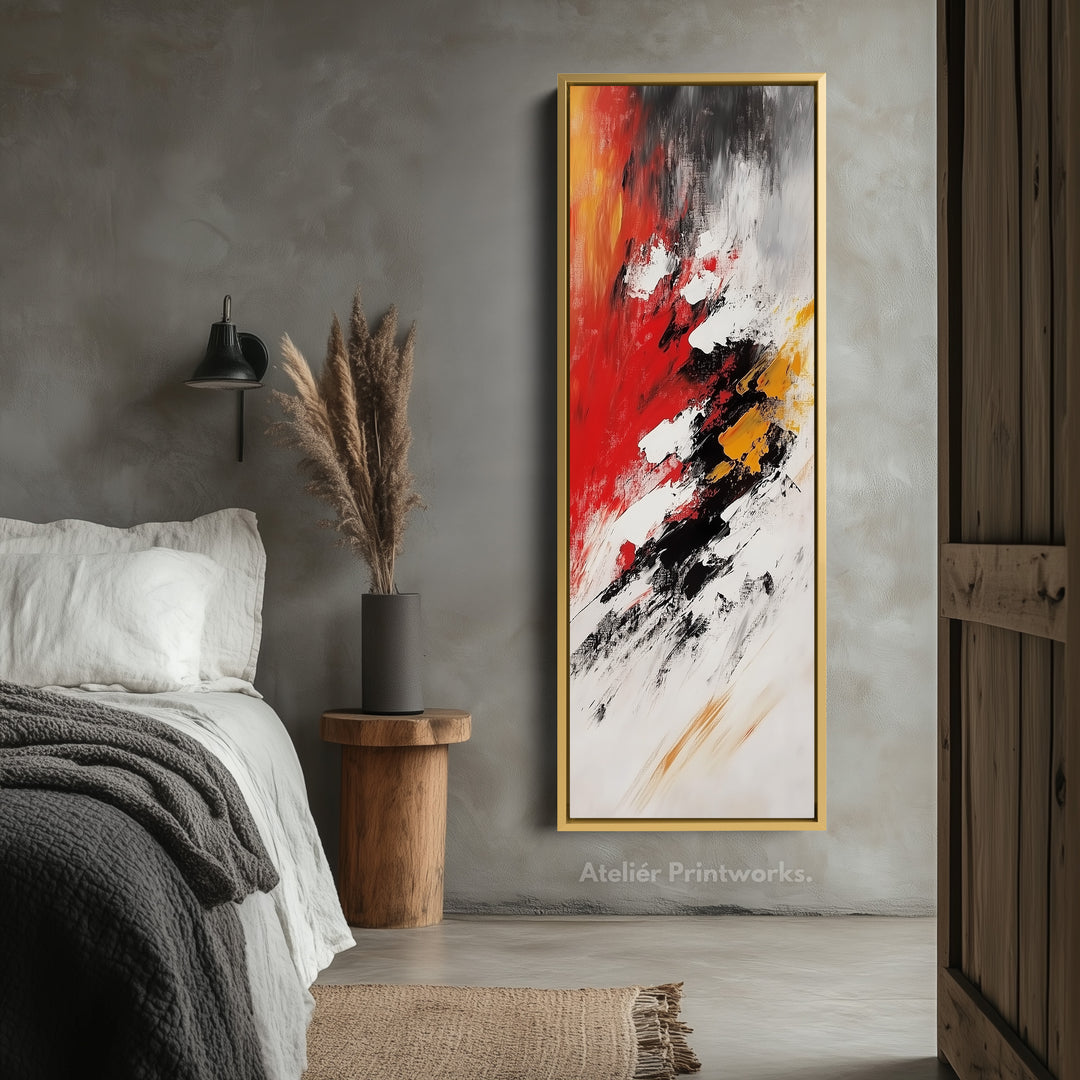 Red and White Abstract Vertical Thin Large Wall Art Canvas - V0064