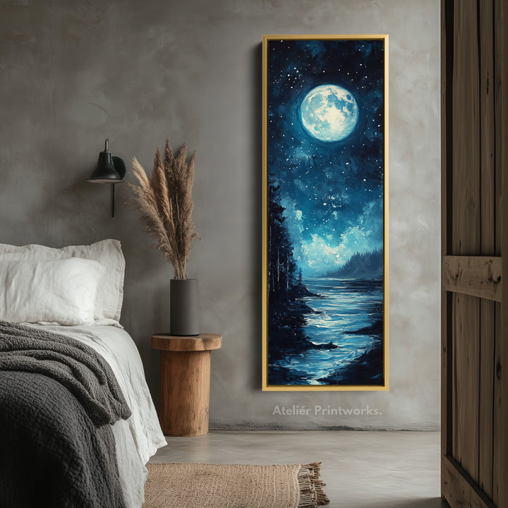 Moonlit Forest Night Vertical Narrow Long Wall Art Canvas - V0070