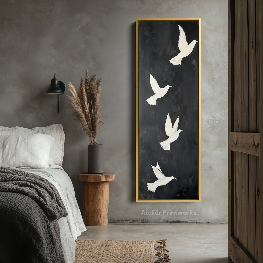 Minimalist Bird Large Painting Vertical Long Wall Art Large Canvas Decor - V0081