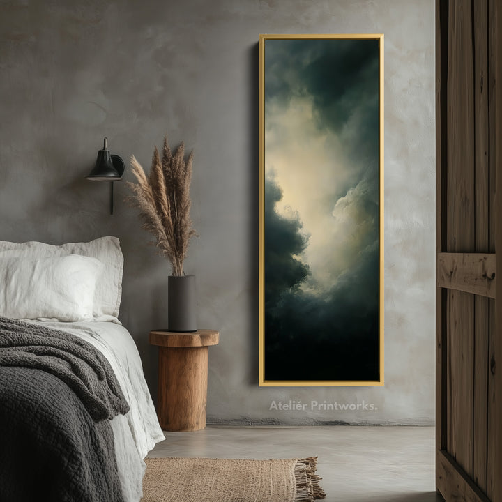 Large Canvas Dramatic Cloud Framed Wall Art Long Vertical Wall Decor - V0084