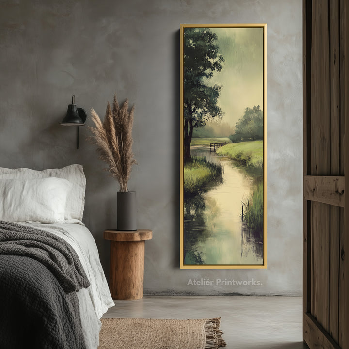 Large Long Vertical Wall Art Large Framed Canvas Tranquil River Picture - V0090