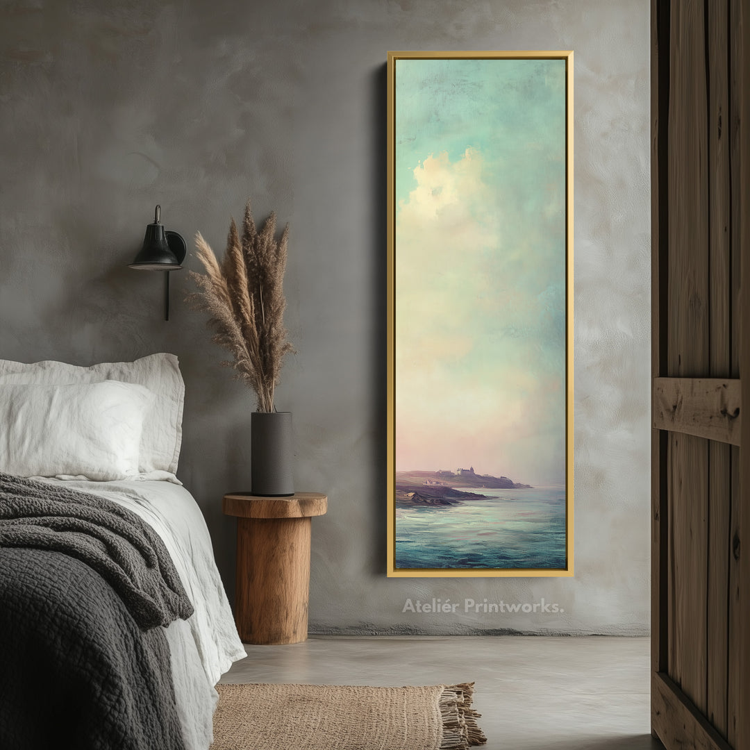 Vintage Sea Large Framed Canvas Long Vertical Narrow Wall Decor - V0095