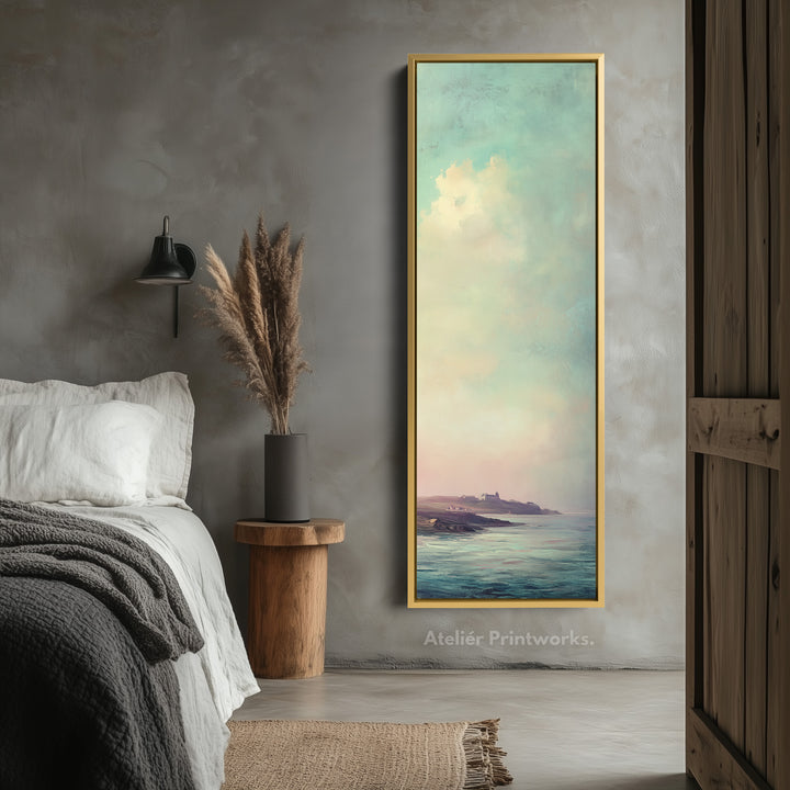 Vintage Sea Large Framed Canvas Long Vertical Narrow Wall Decor - V0095